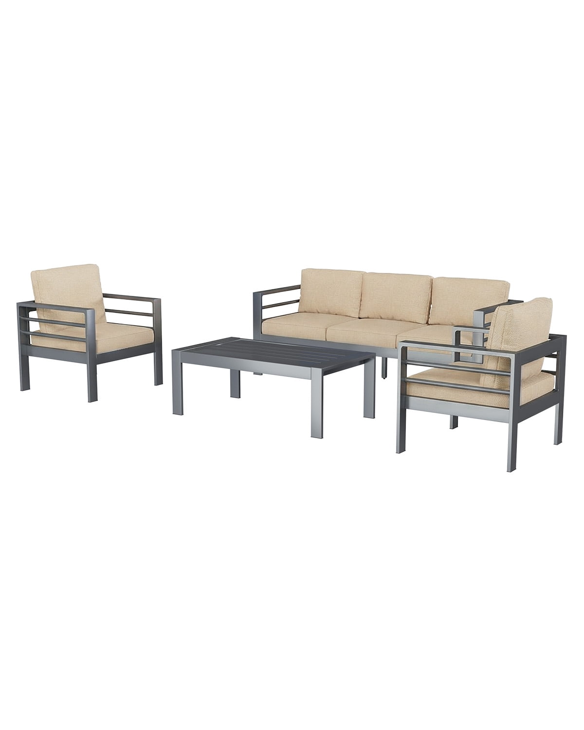 AECOJOY Aluminum Patio Furniture Sets,4 Pieces Outdoor Metal Conversation Sectional Sofa with Coffee Table, Beige