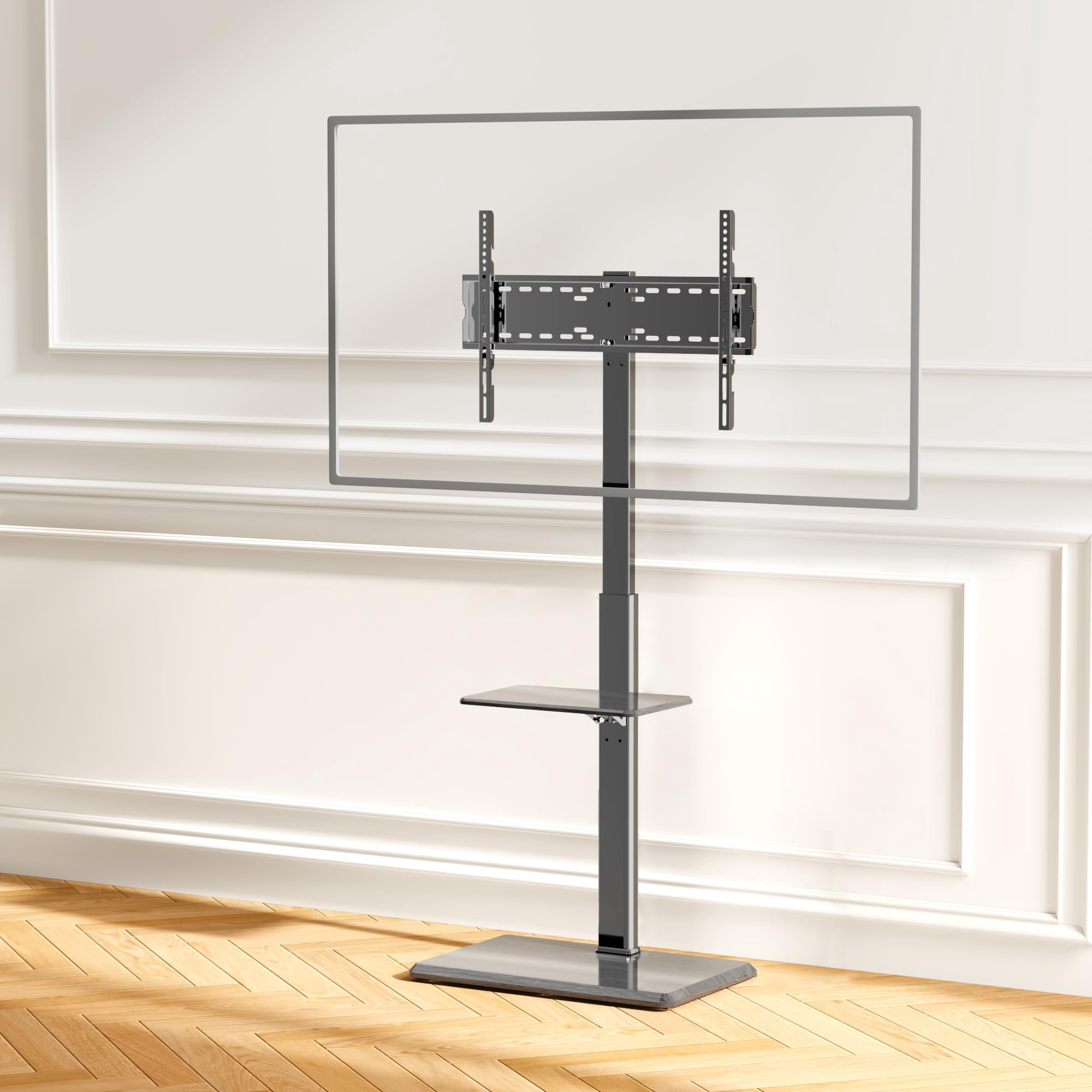 Afaloona Universal Floor TV Stand,TV Floor Mount Stand with Removable Shelf for 32-75 inch TV up to 110 lbs, Swivel and Height Adjustable Tall TV Stand for Bedroom,Office