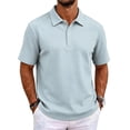 thumbnail image 2 of WULMLEO Mens Polo Shirts 2 Buttons Cotton Short Sleeve Tops Golf Collared Basic Tshirts Breathable Soft Classic Tees Cyan Polyester, 2 of 6