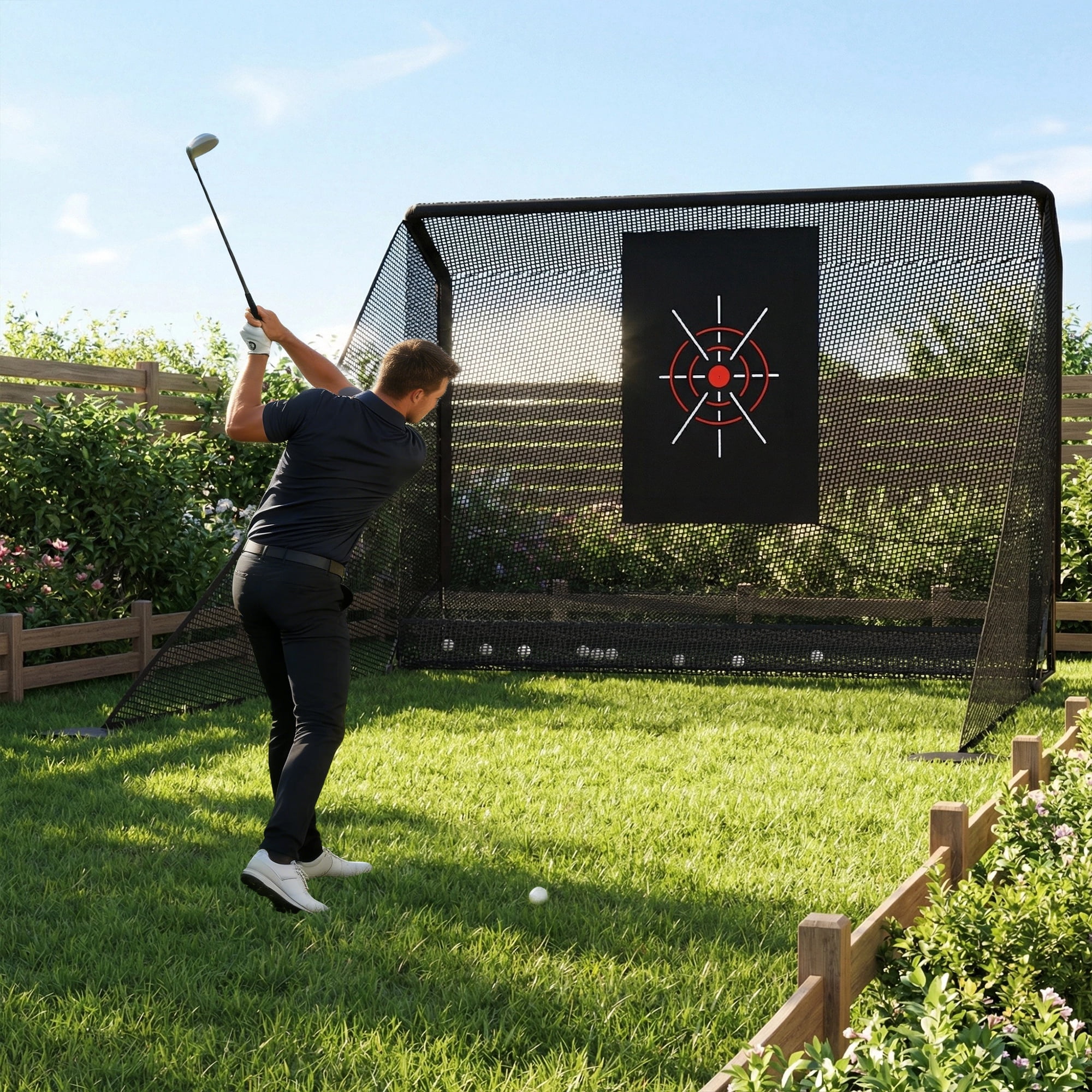 Miniyam 10 x 7 ft Golf Practice Net with Auto Ball Return – Portable Hitting Enclosure with Side Barriers, Includes Carry Bag & Ground Stakes, for Backyard & Indoor Use
