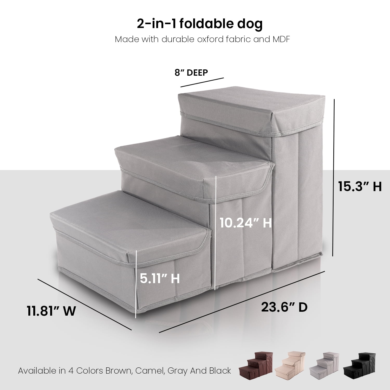 Precious Tails 3-Step Storage Foldable Dog Cat Pet Steps