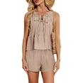 thumbnail image 5 of Summer 2 Piece Sets,Womens Two Piece Sets Pleated Vacation Outfits Beach Linen Set Summer Matching Set, 5 of 6