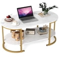 thumbnail image 1 of Gymax 2-Tier Wooden Accent Table w/Spacious Tabletop Open Storage Shelf for Room White, 1 of 10