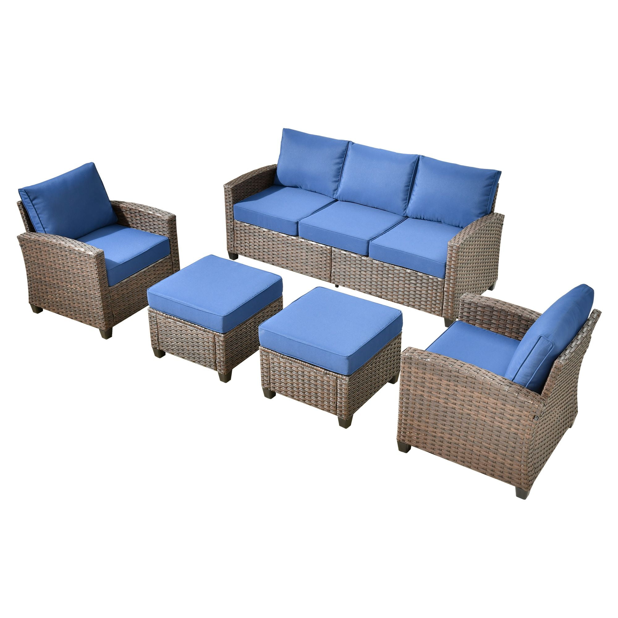 Ovios 5 Pieces Outdoor Patio Furniture Set Wicker Rattan Outside Conversation Sectional Sofa for Backyard