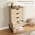 thumbnail image 4 of Rattan 5 Drawers Dresser, 23.6''Wx15.7''Dx47.2''H Boho Dresser with Metal Handles, Modern Chest of Drawers with Anti-Tipping & Silent Slides Design for Bedroom, Hallway, Kids Room, Natural, 4 of 7