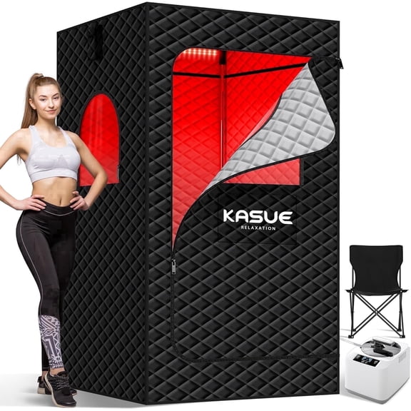 KASUE Portable Steam Sauna for Home with 3L 1200W Steamer, Remote Control, Folding Chair, 9 Temperature Levels, Light Black