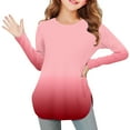 thumbnail image 3 of Efsteb Long Sleeve Shirts for Girls Hem Side Slit Shirts Lightweight Fit Comfy Long Sleeve Crew Neck Gradient Print Casual for Daily wear（Watermelon Red，7 Years）, 3 of 7