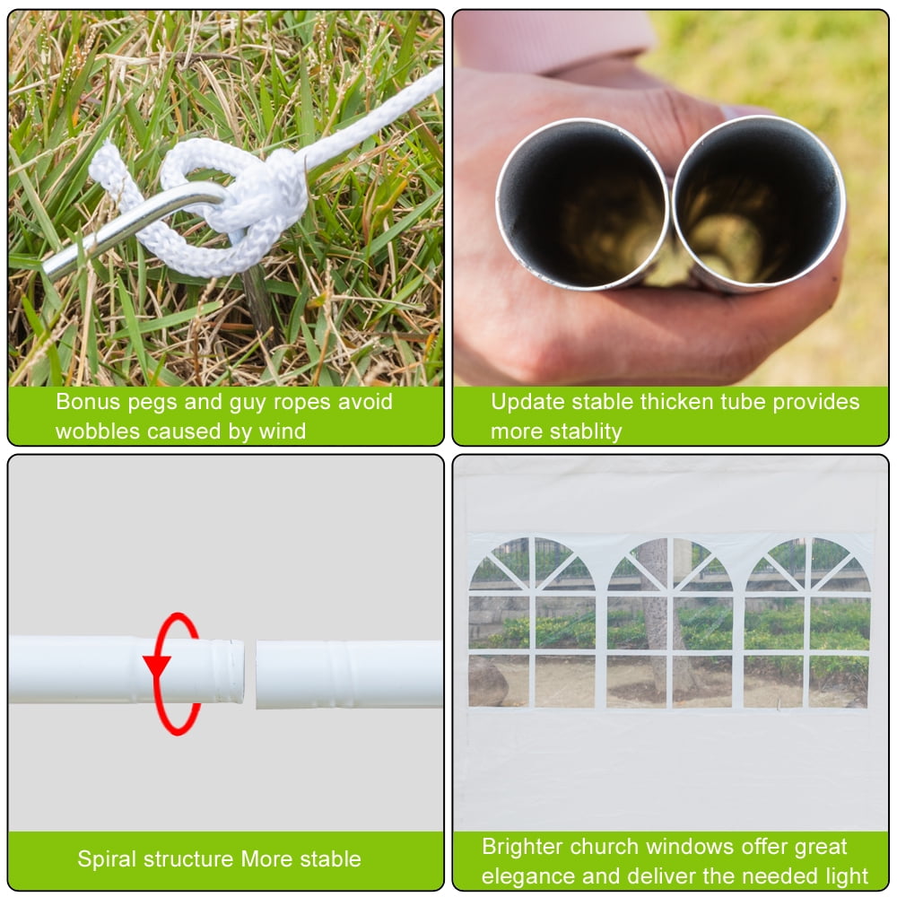 Wedding Tent, 10' * 10' Waterproof Tent with 3 Sides and Spiral Tubes White