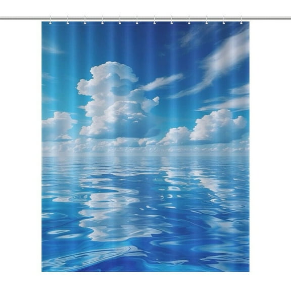 Bright Sunshine Through Deep Blue Sea Waterproof Polyester Quick-Drying Shower Curtain for Bathroom with 12 Hooks