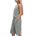 thumbnail image 4 of CBASIHI Womens Cotton 2 Piece Short Sets- Elastic Waist Wide Leg Shorts Summer Casual Trendy Loose Sleeveless Crew Neck Tank Top Outfits Gray Size M, 4 of 8