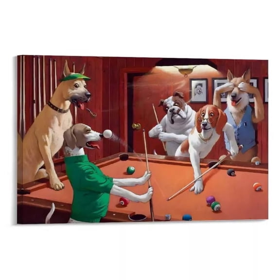 Kna Prints - Dog Playing Pool Poster Wall Art Family Decor Landscaping Art Modern - Kir 6592, UNFRAMED-8x12