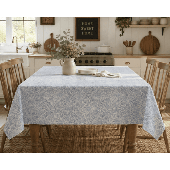 Serafina Home PEVA Flannel Backed Vinyl Paisley Tablecloth, Elegantly Patterned, Easy Care: for Indoor and Outdoor Use, 52" x 70"