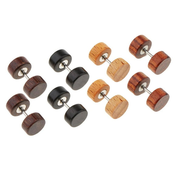Wisewang 4 Pairs Double Sided Wood Earrings Body Barbell Ear Men Stud Women Jewelry