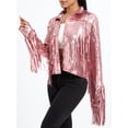 thumbnail image 6 of Arvbitana Women's Sequin Party Jackets Sparkly Cardigan Long Sleeve Open Front Lapel Coat Tassel Cropped Tops Blazers Clubwear for Bar Party, 6 of 9
