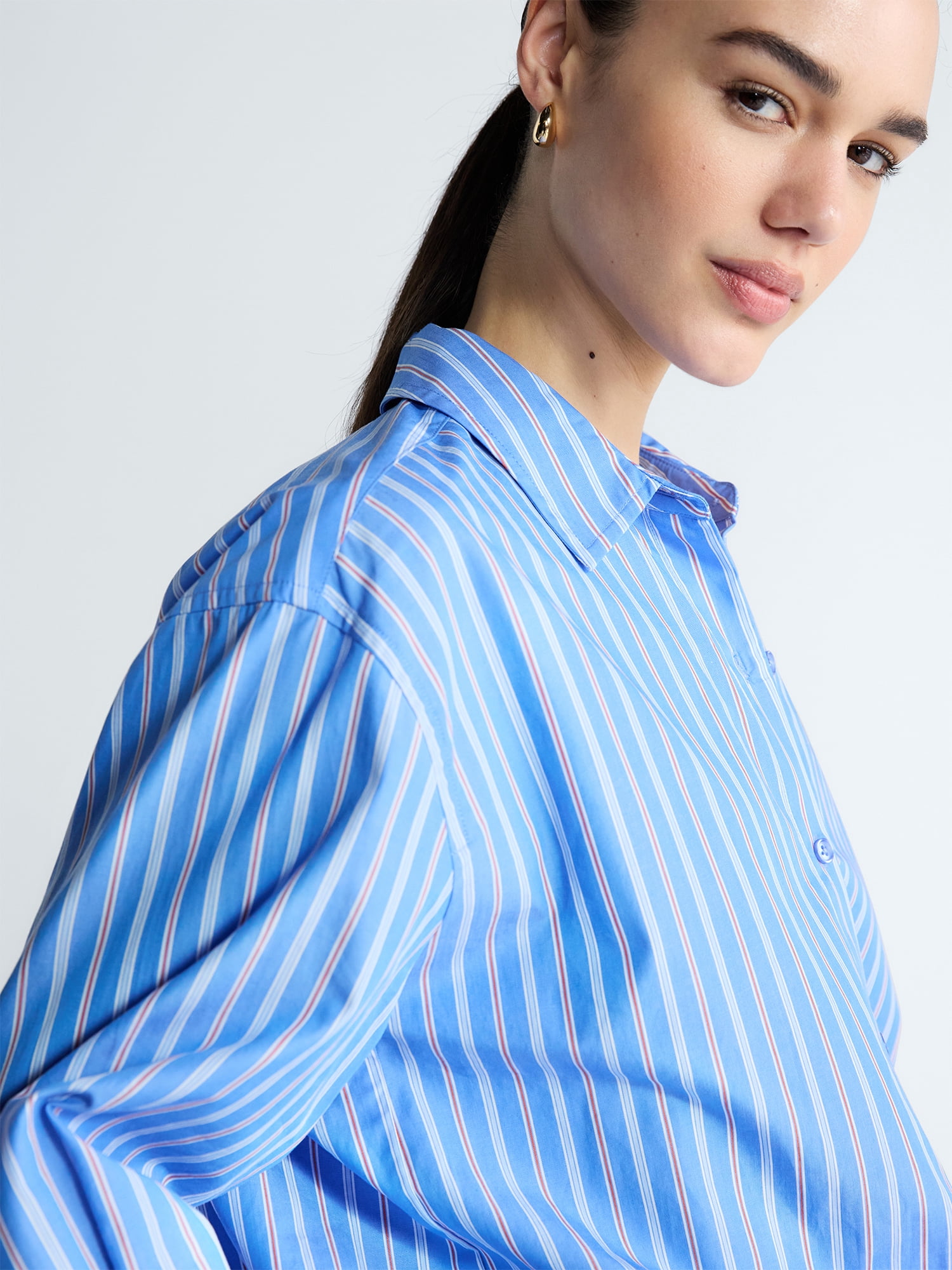 Free Assembly Women's and Women's Plus Relaxed Button Down Cotton Shirt with Long Sleeves, Sizes XS-4X