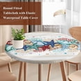 thumbnail image 4 of Blue Starfish Beach Round Tablecloth, Fitted Table Cover with Elastic for 45"-54" Round Tables, Summer Coral Conch Coastal Retro Beige Table Cloth Outdoor Indoor Dinning Party Waterproof Tablecloths, 4 of 7