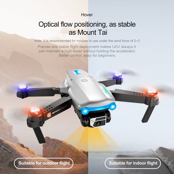 Dron Teledirigido Evitación de obstáculos LED 2.4GHz FPV RC Quadcopter (Cámara dual 3 Batería gris)
