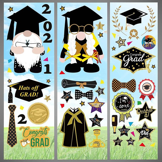 Calcomanías para ventanas de graduación - 2021 Pegatinas para decoración de ventanas, Calcomanías para ventanas de doble cara de la temporada de graduación Pegatinas estáticas Pegatinas de pared para Feliz Sencillez