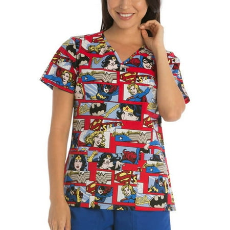 Girl Power Women's Printed V-Neck Scrub Top
