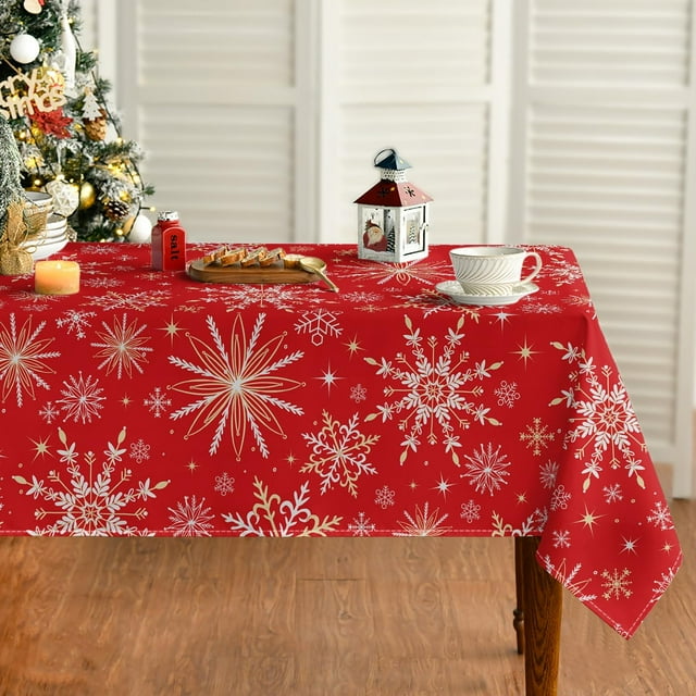 Nappe de Noël 60x84 Pouces Lettre "Let It Snow" Simple Lavable pour Fête Pique-Nique Dîner Décor