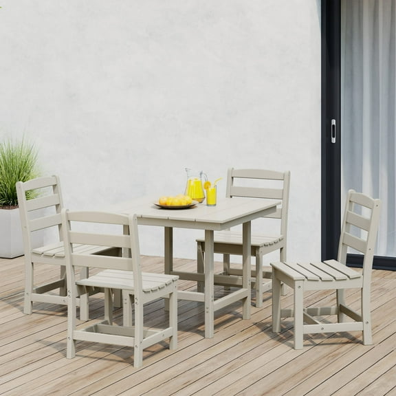 WestinTrends Ashore 5-Piece HDPE Outdoor Square Patio Dining Table Set with Armless Side Chairs, Sand