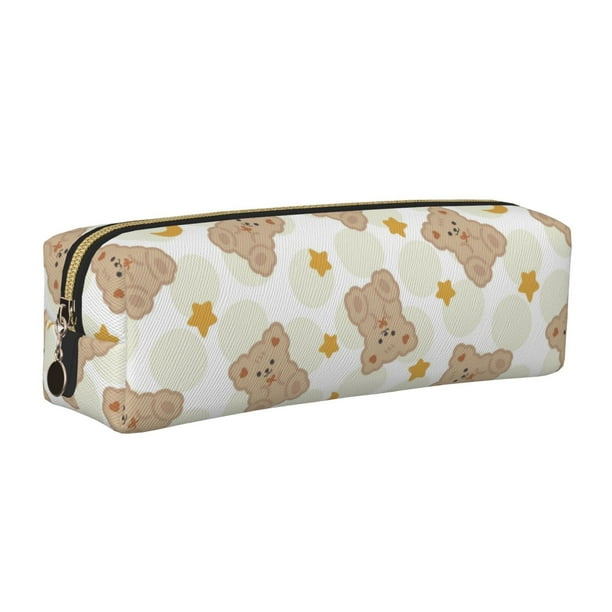 Disketp Kawaii Bear Estuche de Lápices de Cuero con Cierre, Estuche Compacto para Papelería, Bolígrafos y Accesorios Pequeños