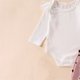 thumbnail image 5 of Traje de Manga Larga Color Sólido Cuello Redondo una Pieza con Pantalones Impresos Y Banda de Cabeza, Conjunto de Traje de Niña de Bebé de 3 Piezas para Uso Informal, 5 of 8