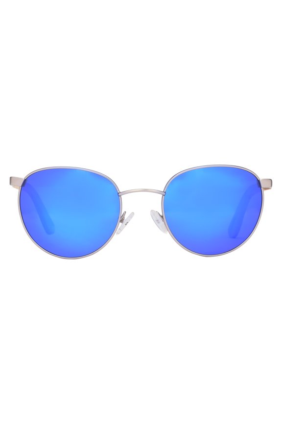 Root Frenchmen Silver Metal Blue Mirror Lens Wood Temples Unisex Sunglasses|1YR. Warranty
