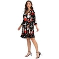 thumbnail image 5 of VEPKUL V Neck Plus Size Dresses 3/4 Sleeve Casual Loose Swing Fall Dress with Pockets Flower47_1X, 5 of 9