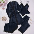 thumbnail image 2 of QSAWXQZ Women's 4 Piece Satin Pajama Set with Robe Cami Shorts and Pants Lace Trim Sleepwear Loungewear Suit Navy XL, 2 of 7