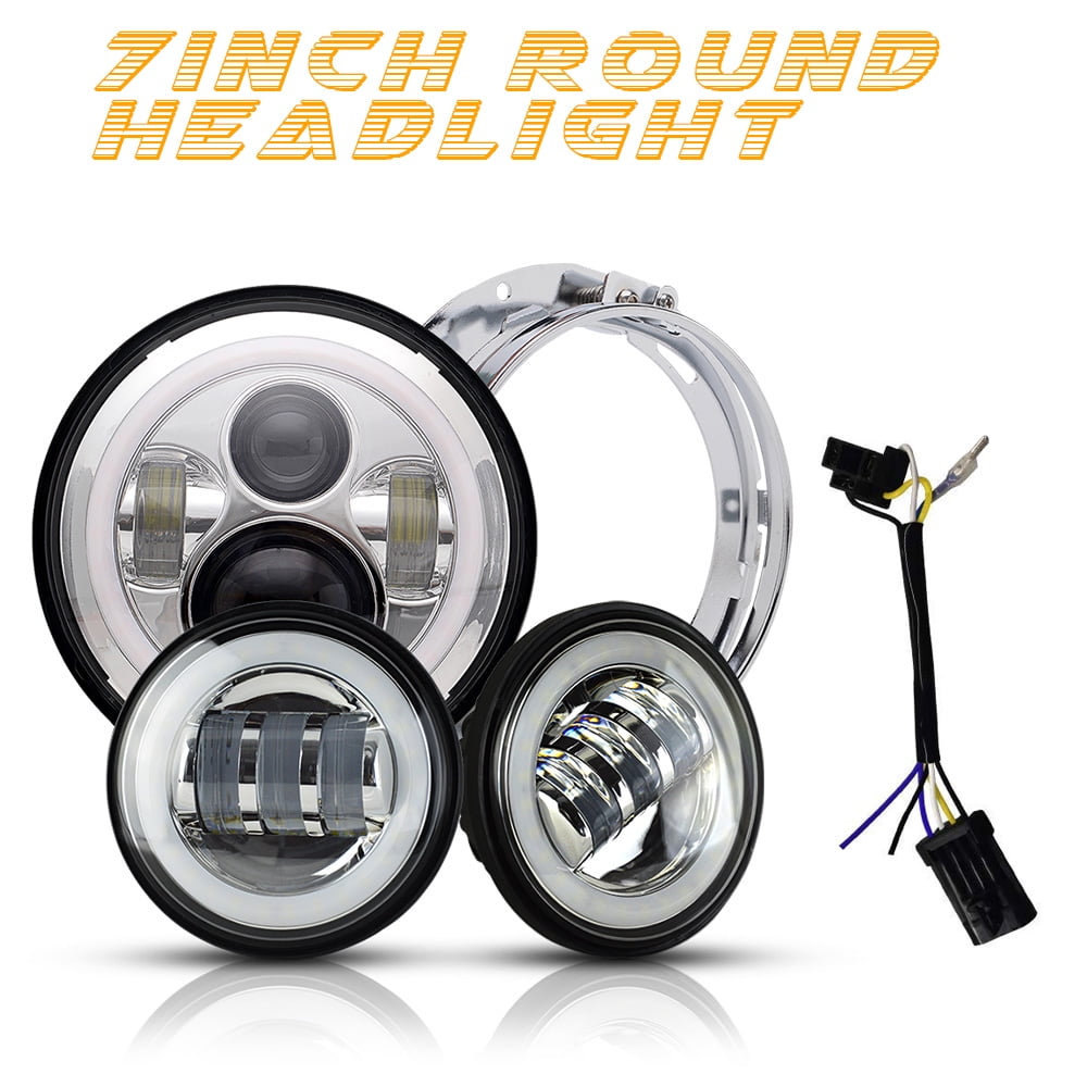Road Glide Motorcycle 7 LED Headlight For Harley Davidson Road King Street Glide and Electra Glide,Ultra Limited with 4-1//2 LED Passing Lamps Fog Lights and Bracket Mounting Ring