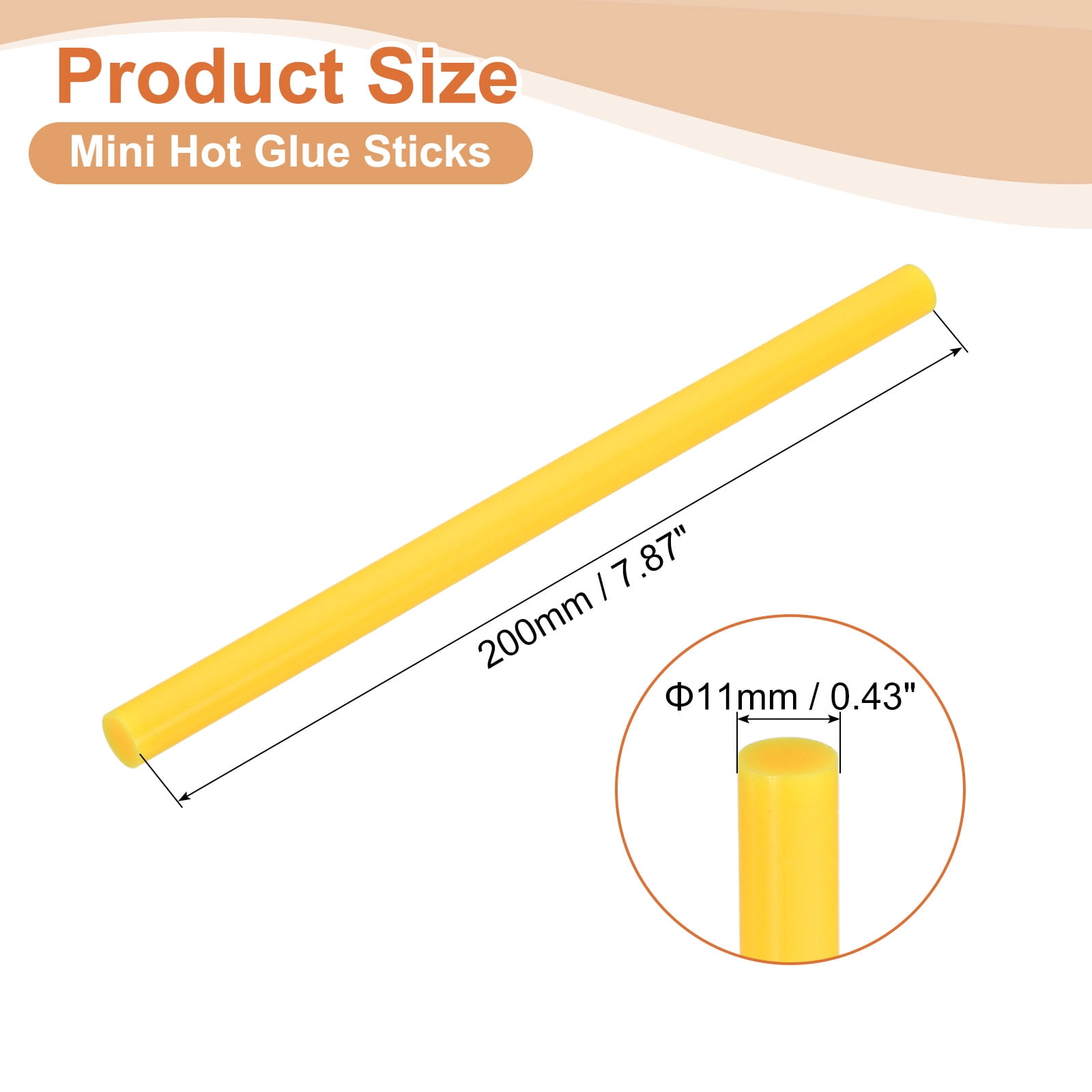 16 Pack Mini Hot Glue Sticks, 0.43" Dia x 7.87" Long EVA Glue Gun Sticks, Light Yellow for DIY Projects