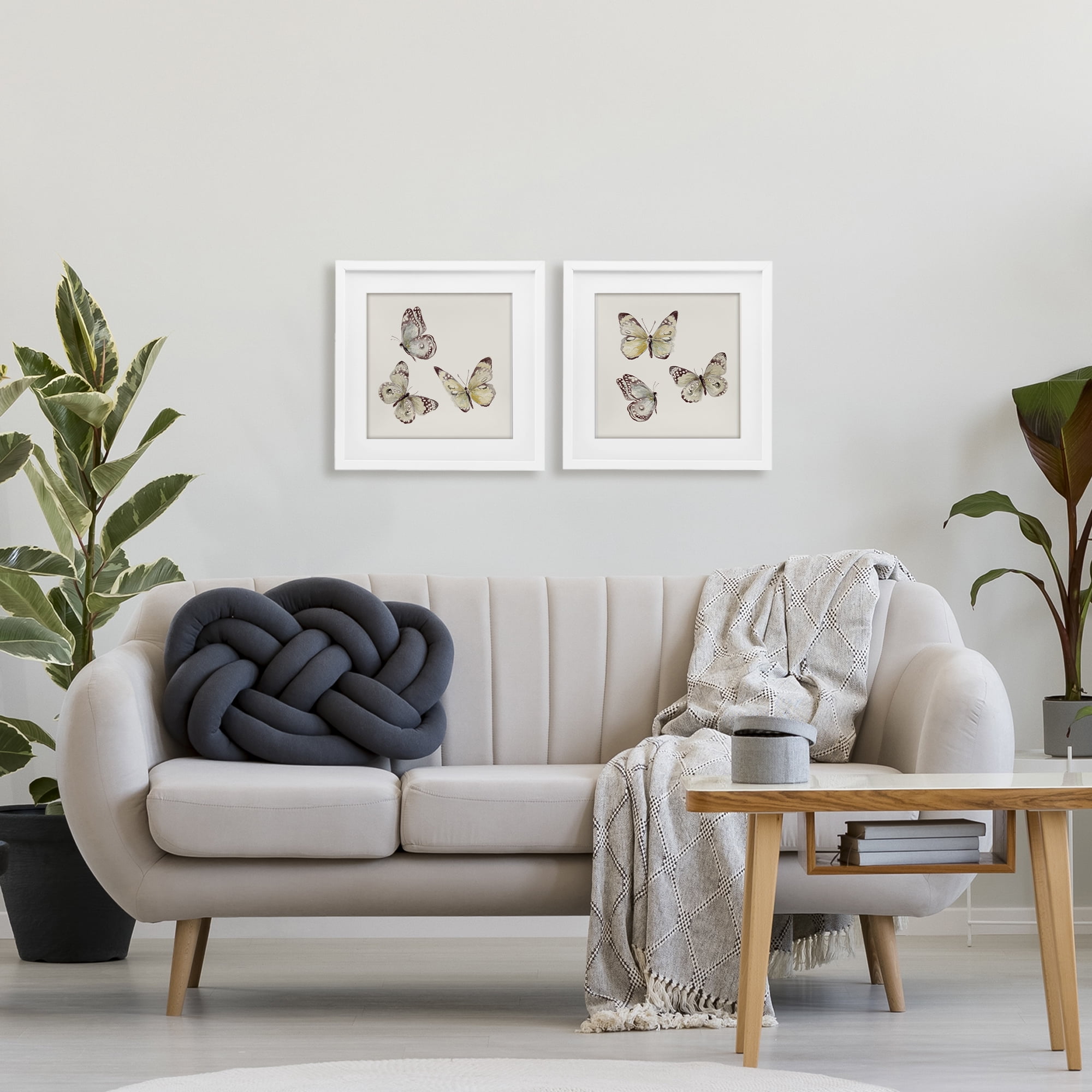 Stupell Industries Flight of Butterflies on Beige 2 Piece White Framed Print Under Glass Set, design by Patricia Pinto