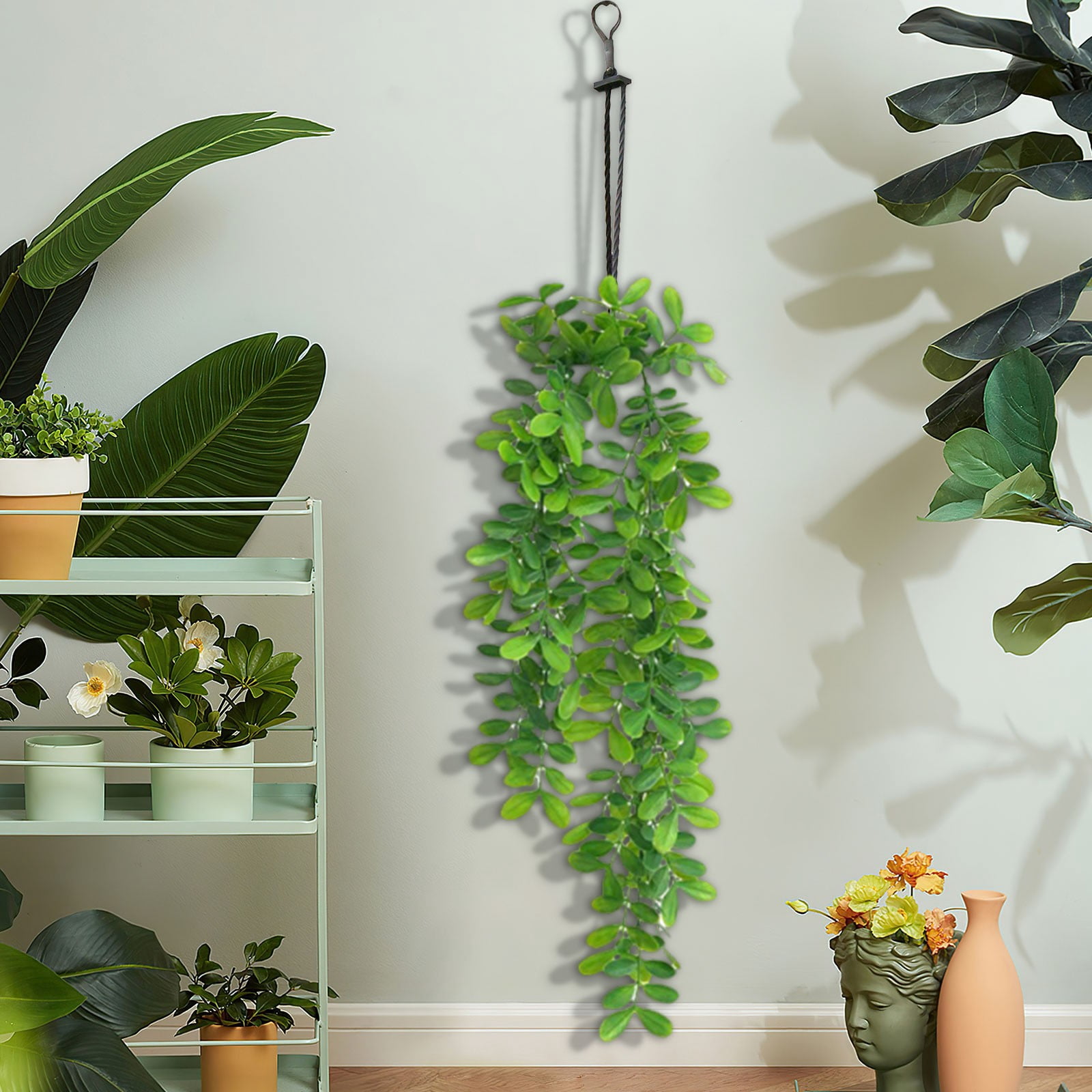 Artificial Flowers Plants Hanging Artificial Potted Plants Indoor and Outdoor for Home Bathroom Wall Shelf Decor, Green Plant *1