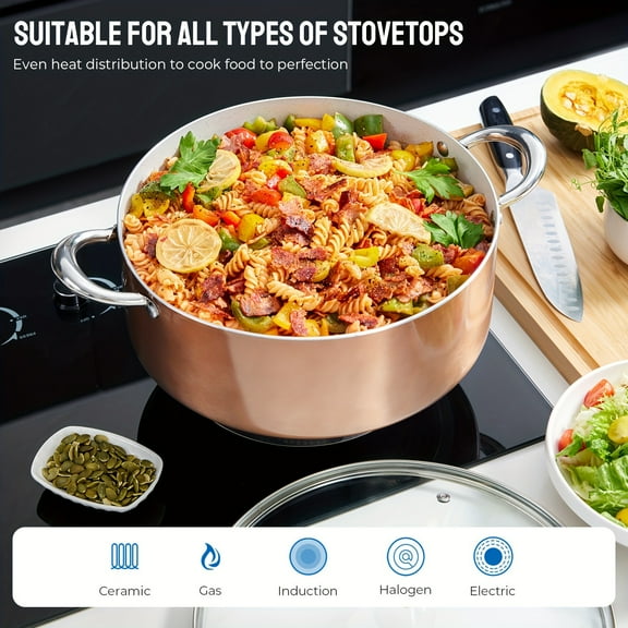 [Non Stick Pot] 8 Quart Non Stick Induction Pot | Large Cooking Pot with Lid, Soup Pot, Stock Pot for All Hobs