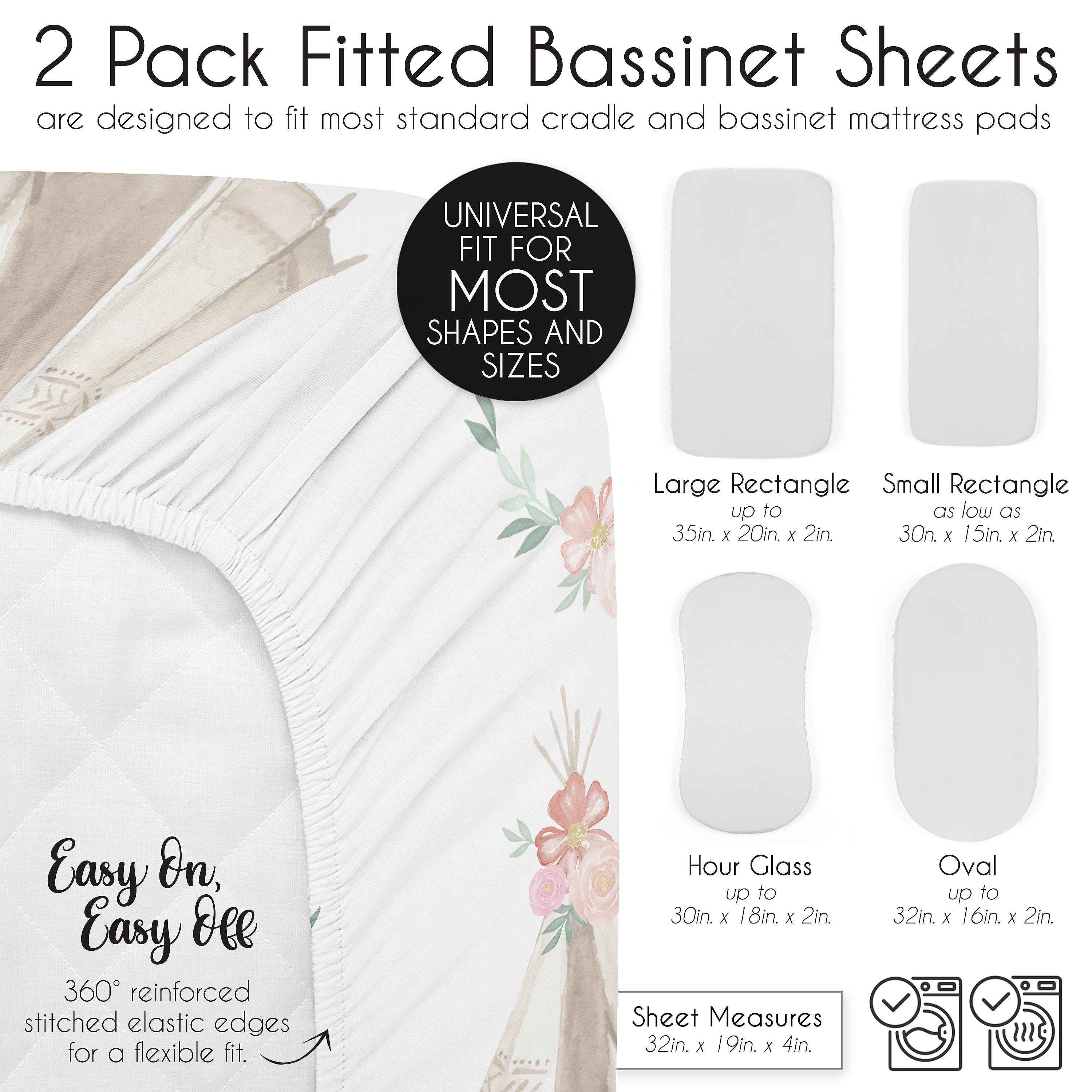 Sweet Jojo Designs Deer Floral Pink Taupe and White Baby Bassinet Fitted Sheets 2 Piece Set