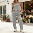 thumbnail image 6 of Mifsaly Women Track Suits 2 Piece Set Sleeveless V Neck Tops and Drawstring Straight Leg Pants with Pockets Soft Comfortable Casual Athletic Workout Matching Lounge Outfits Gray,XL, 6 of 8