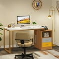 thumbnail image 2 of Tribesigns Computer Desk with Two File Drawers, Storage Shelves and CPU Tower Stand, White Gold & Yellow Writing Desk Workstation Wood Computer Table for Home Office, 2 of 5