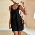 thumbnail image 5 of Sewkxo Rompers for Women Trendy Linen Sleeveless Crewneck Shortalls Adjustable Tie-Up Strap Casual Loose Summer Shorts Rompers with Pockets,Black M, 5 of 6