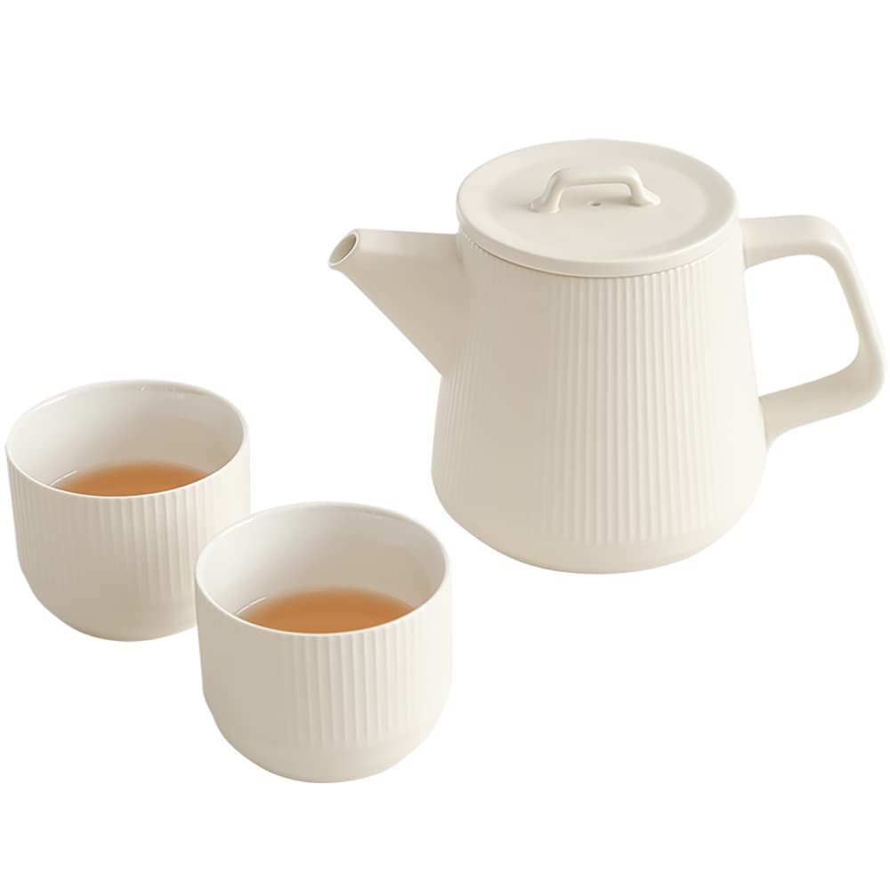 WENSHUO KISSUI Japanese Style Tea Set,Matte Cream Glaze with Vertical