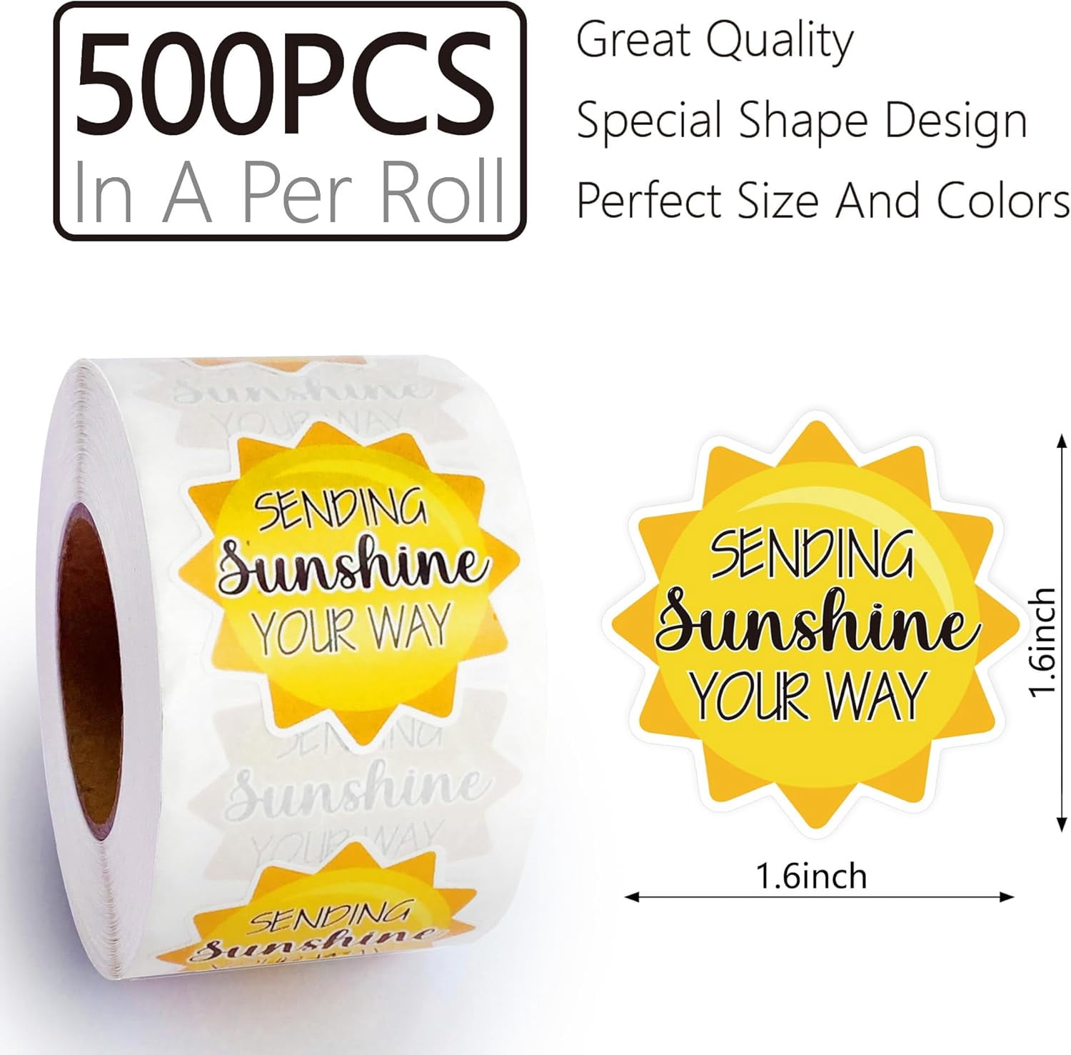 500 pieces send sunshine your way stickers, summer sticker roll, sunshine happy mail envelope transportation packaging supplies