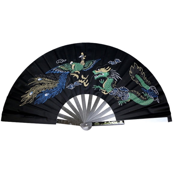 Byfri Retro Silk Stainless Steel Folding Hand Fan Chinese Kung Fu Fan for Dance Performance 33cm