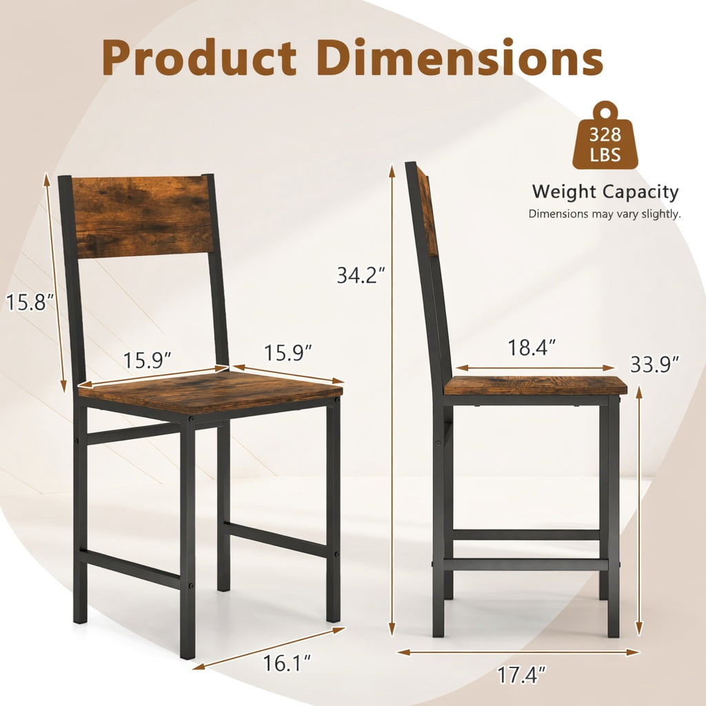 Barara King Dining Chair,Dining Room Chair,Industrial Kitchen Side Chairs Set of 2 with Metal Legs and Slanted Back-Rustic Brown