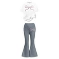 thumbnail image 3 of Girls Casual Outfit With Bow Print Flared Pants Two Piece Sets Clothes, 3 of 5