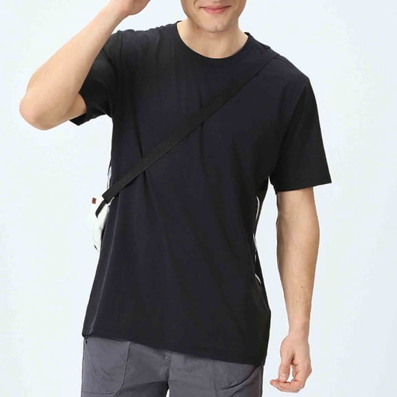 DPTALR Men's Slim Fit Solid Elastic T-Shirt Round Neck Short Sleeve Breathable Casual Fitness Style,Black, L