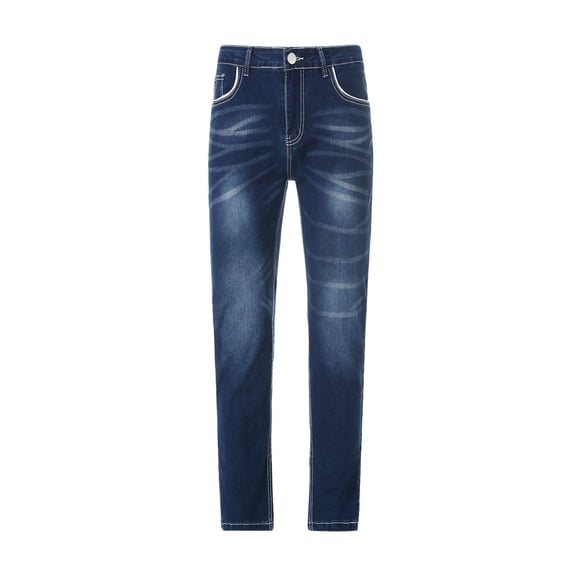 Straight Jean for Men with Embroidered Design Elastic Waist Jeans with Pockets Wide Leg Denim Straight-Fit Stretch Casual Comfortable Baggy Jean Pants,Blue 4XL