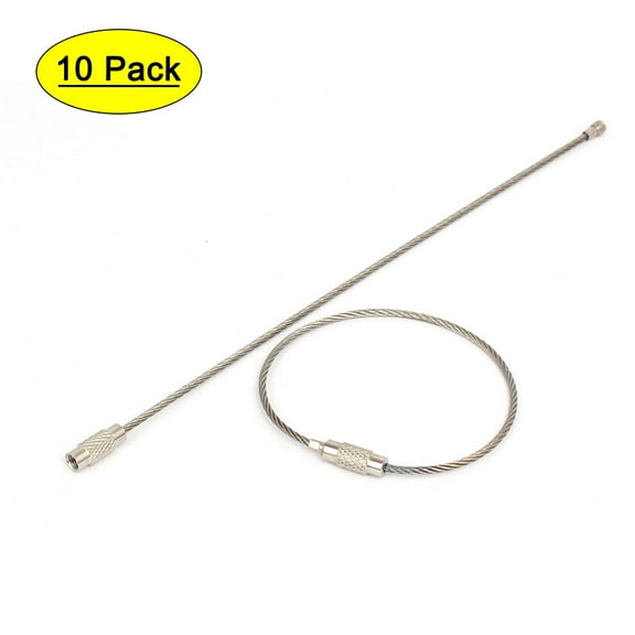 Unique Bargains 1.5mmx150mm Stainless Steel Wire Rope Key Rings Luggage Tag Loops Buckles 10Pcs