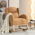 thumbnail image 3 of S-HOME Teddy Fabric Rocking Chair With Eucalyptus Legs, 38 Inches Deep, Ergonomic Backrest for Living Room, 3 of 10