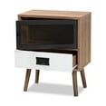 thumbnail image 2 of Baxton Studio Hubbard Mid-Century Modern Two-Tone Natural Brown and White Finished Wood and Black Metal 1-Drawer, 2 of 7