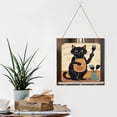 thumbnail image 6 of Funny Black Cat Decor Painting Studio Wall Art Black Cat Wooden Hanging Sign Vintage Pictures for Bedroom Bathroom Kitchen Wall Decorations Bar Interior Decor 12"x12", 6 of 8